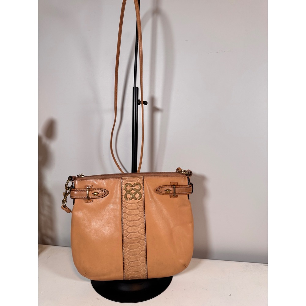 Coach Colette Tan Leather Crossbody Bag Python Stripe Gold Hardware 44808